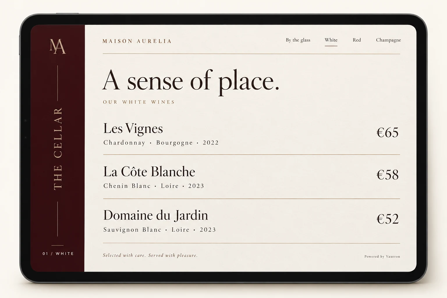 Illustrative tablet design for a fictional venue