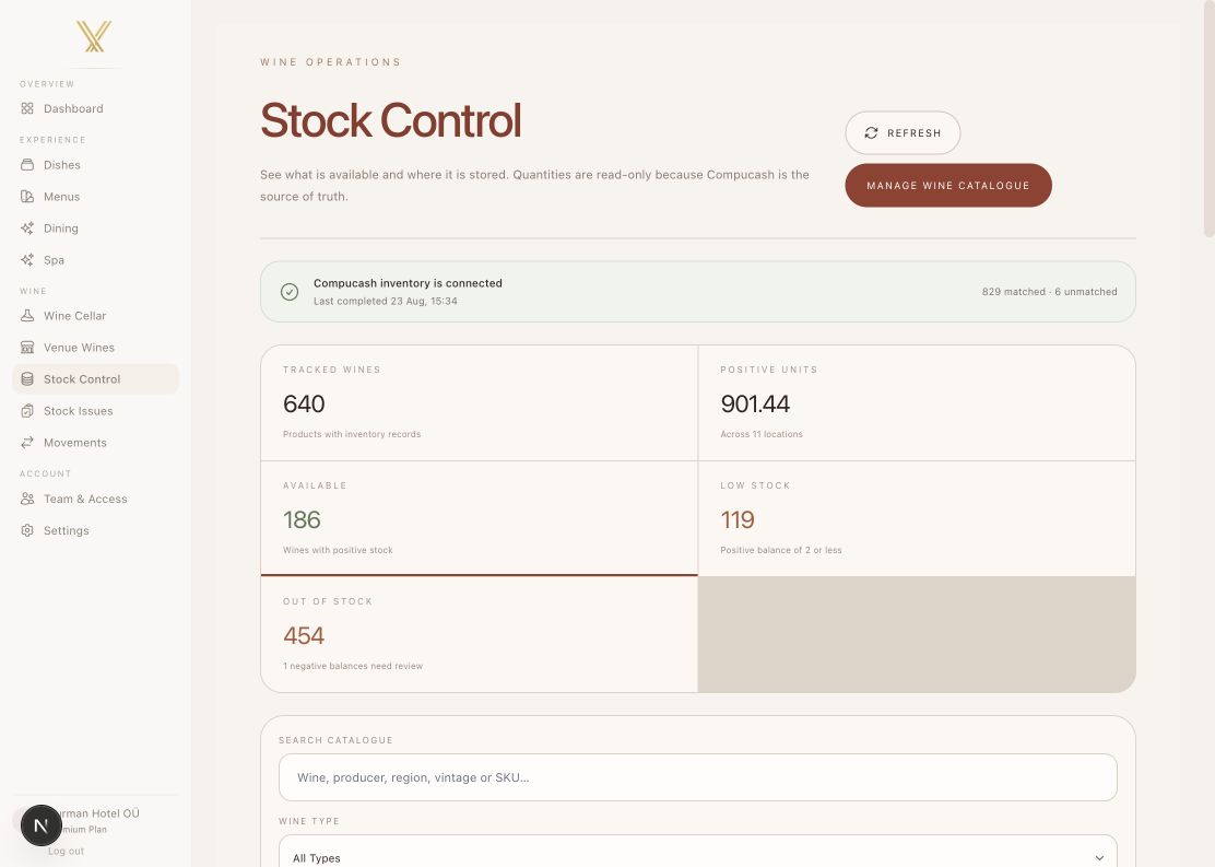 VAXERON live stock control workspace