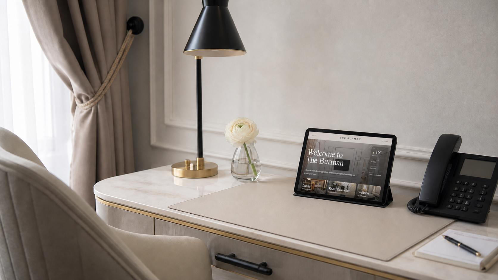 The Burman VAXERON guest experience presented on an in-room iPad
